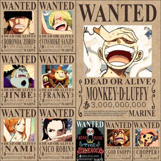[COMBO] 10 Tờ Poster Lệnh Truy Nã One Piece Dán Tường khổ A4 Giấy Kraft -Poster One Piece - Poster Wanted anime