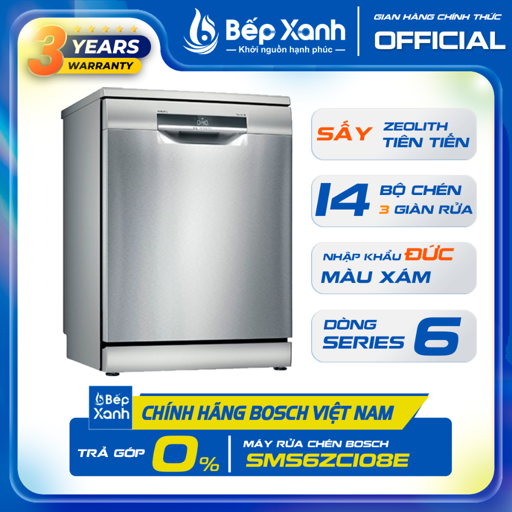 Máy rửa chén Series 6 Bosch SMS6ZCI08E, SMS6ZCI16E, SMS6CI00P - Sấy Zeolith, Made In Germany (Đức), Bảo hành 3 Năm