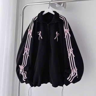 Áo khoác BA SỌC TAY NƠ HỒNG nỉ lót bông ấm phuongvy88