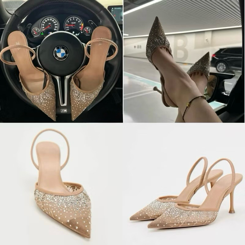 Giày cao gót Z màu nâu mũi nhọn đính đá lấp lánh gót nhọn cao 7cm phong cách tiểu thư Pháp phù hợp đi tiệc Fullbox 𝟴𝟯𝟴𝟳 | BigBuy360 - bigbuy360.vn