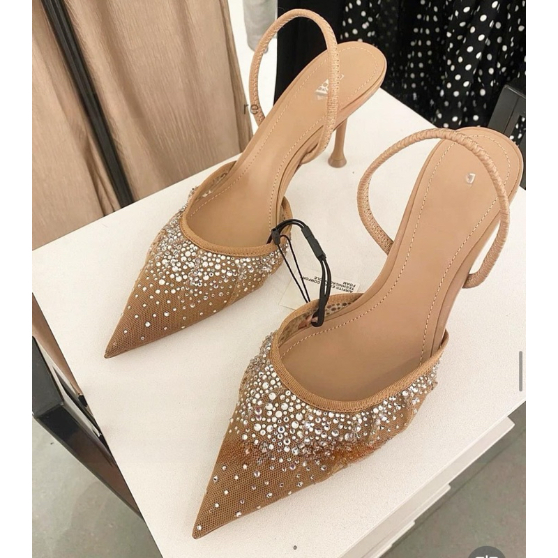 Giày cao gót Z màu nâu mũi nhọn đính đá lấp lánh gót nhọn cao 7cm phong cách tiểu thư Pháp phù hợp đi tiệc Fullbox 𝟴𝟯𝟴𝟳 | BigBuy360 - bigbuy360.vn