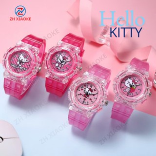 Đồng hồ đeo tay có dèn Led phát sáng ZH XIAOKE, đồng hồ họa tiết hoạt hình hello kitty nhiều màu sắc