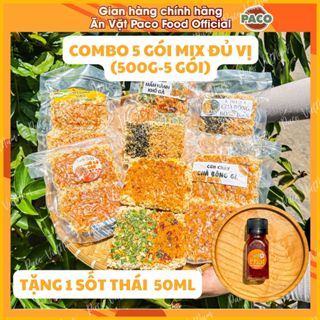 Set 5 gói cơm cháy mix đủ 5 vị ( 5 gói 500g) Tặng 1 sốt thái 50ml Paco Food mắm hành siêu chà bông rong biển khô bò