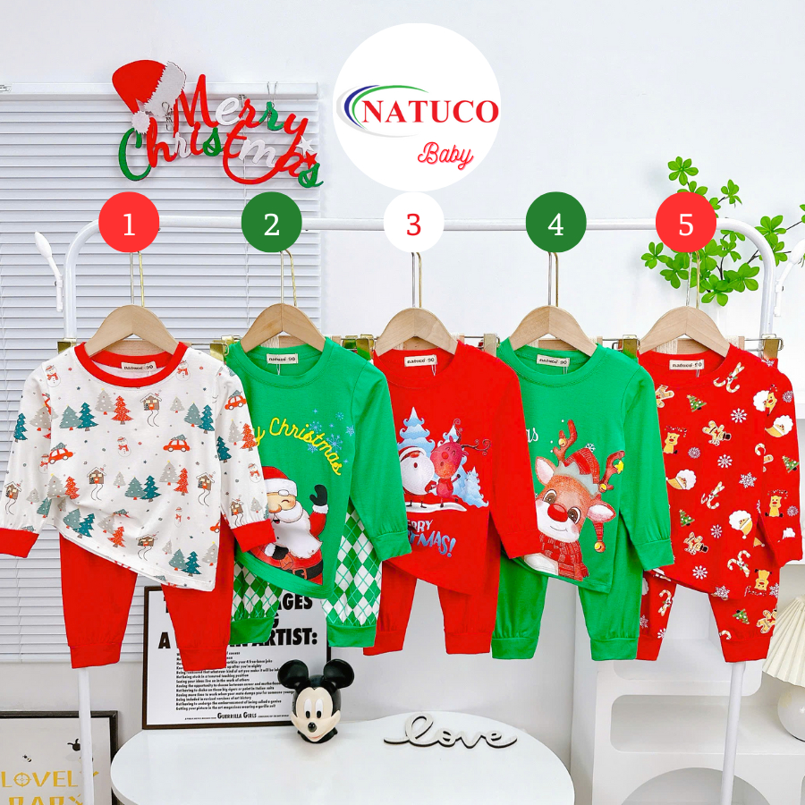 Bộ Quần Áo Dài Tay NOEL 2024 Vải Thun Lạnh Mềm Mịn Mát Cho Bé Trai, Bé Gái  0-8 tuổi 8-27Kg TD-008