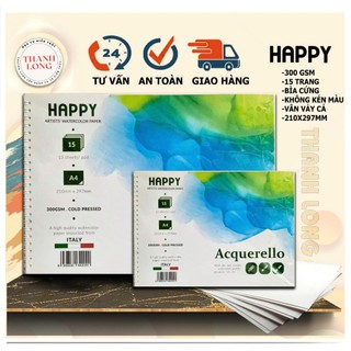HCKT [THANH LONG] - Sổ vẽ màu nước HAPPY (Lò Xo) A4 & A5 - 300GSM