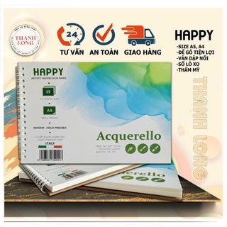 HCKT [THANH LONG] - Sổ vẽ màu nước HAPPY (Lò Xo) A4 & A5 - 300GSM