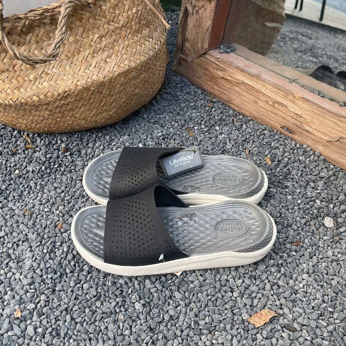 Dép Quai Ngang Cross Literide Nam Nữ Xám Đen Siêu Êm - Mùi Thơm Nhẹ