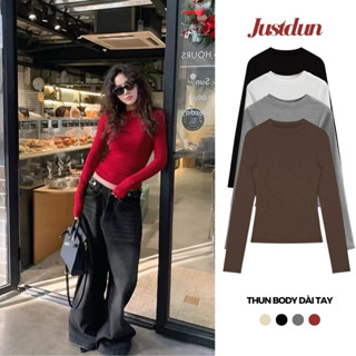Áo thun dài tay siêu co giãn chất cotton mịn dày dặn Justdun A8