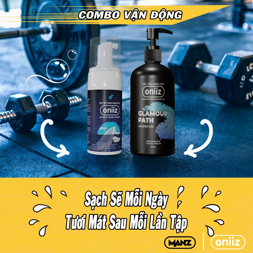 Combo Oniiz vận động: Bọt vệ sinh & sữa tắm chăm sóc bản thân trọn vẹn, sạch khuẩn, thơm ngát, đầy năng lượng