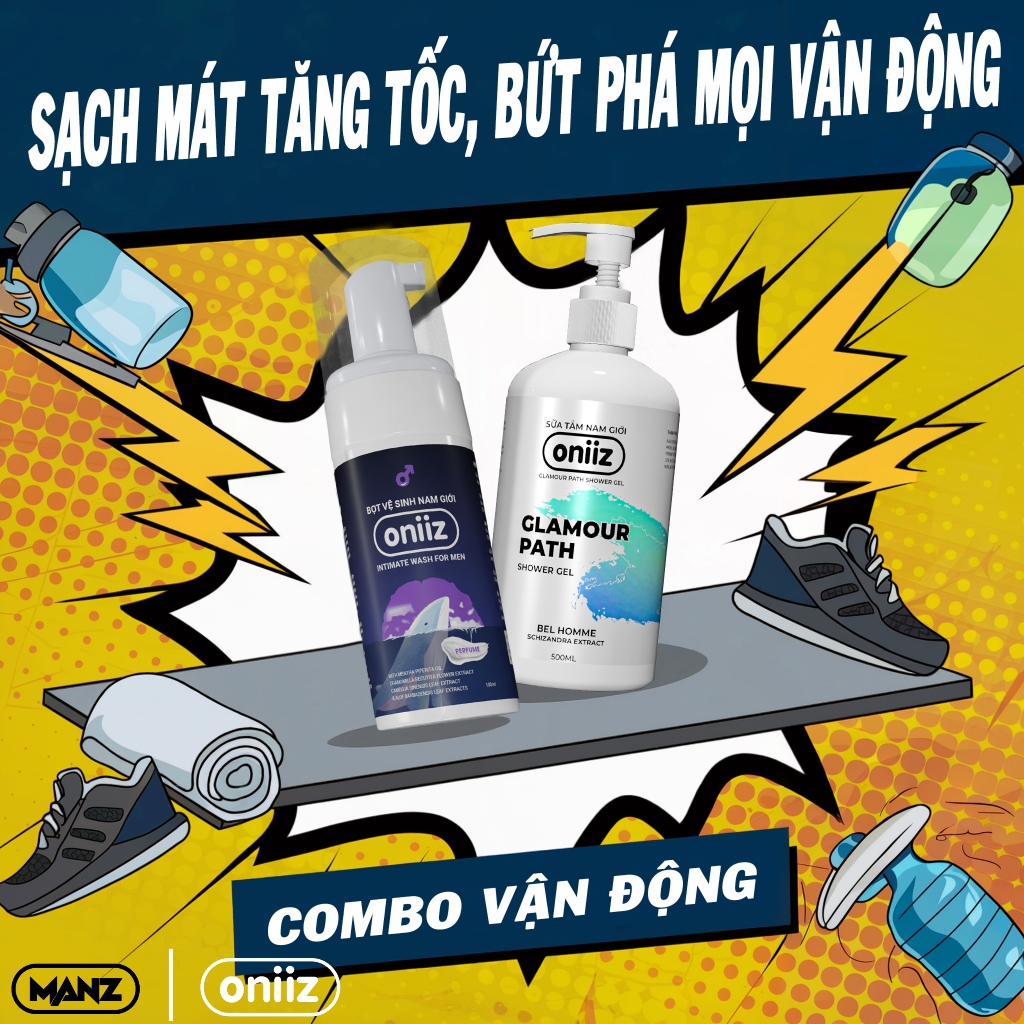 Combo Oniiz vận động: Bọt vệ sinh & sữa tắm chăm sóc bản thân trọn vẹn, sạch khuẩn, thơm ngát, đầy năng lượng
