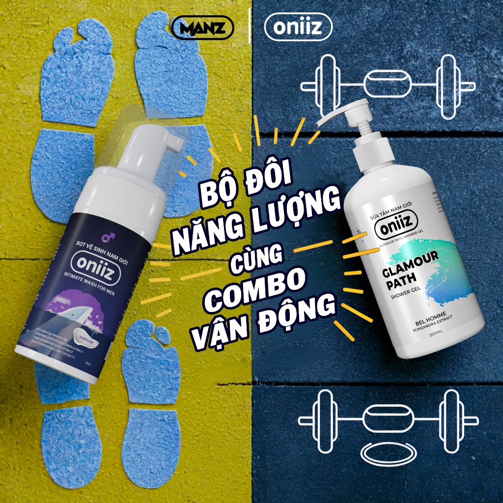 Combo Oniiz vận động: Bọt vệ sinh & sữa tắm chăm sóc bản thân trọn vẹn, sạch khuẩn, thơm ngát, đầy năng lượng