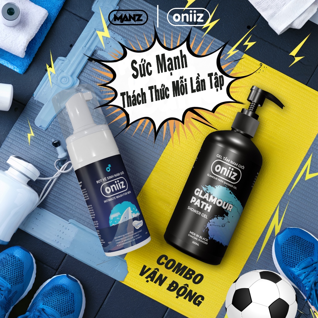 Combo Oniiz vận động: Bọt vệ sinh & sữa tắm chăm sóc bản thân trọn vẹn, sạch khuẩn, thơm ngát, đầy năng lượng