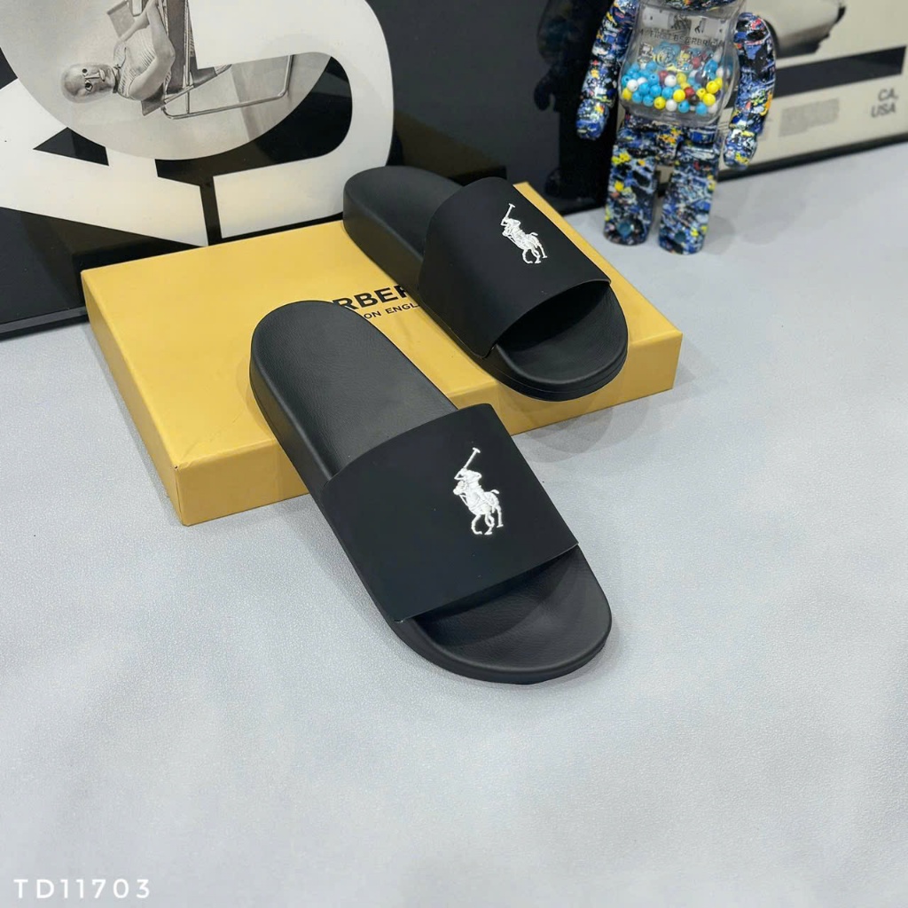 Dép nam Polo thêu hình ngựa - Dép nam quai ngang Polo mẫu mới quai da đế cao su Logo Thêu hình cao b