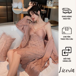 Đầm Ngủ Lụa Pha Ren Thêu Kèm Áo Choàng LICERIA 325-Phong Cách Tiểu Thư Sang Chảnh Gợi Cảm
