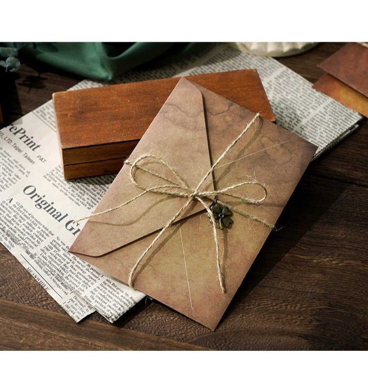 Set lẻ viết thư giấy kraft nâu cổ điển retro vintage gồm giấy viết thư phong thư dây thừng charm