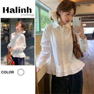 Áo sơ mi nữ dài tay vạt bèo rúm xoè xinh xắn tiểu thư nhẹ nhàng Halinh M238