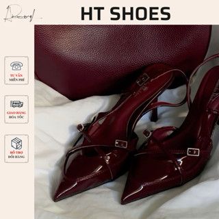 Giày cao gót Z mũi nhọn phối khoá X da pu phong cách cá tính gót nhọn cao 7cm hở gót sang trọng cho nữ Fullbox 8323