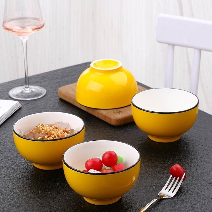 Bộ 2 chén sứ màu vàng 11.5cm - chén cơm sứ màu vàng