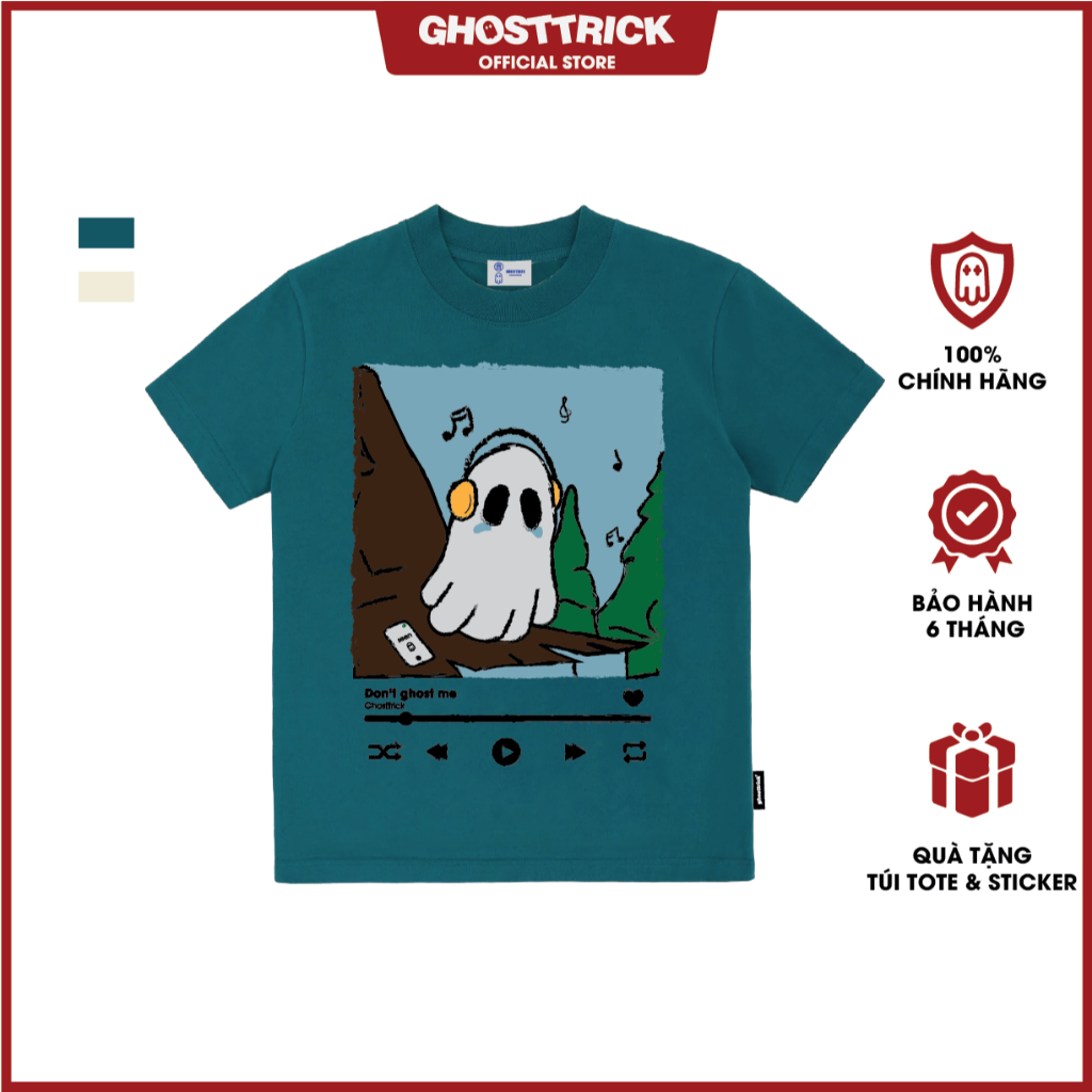 Áo thun local brand GHOST TRICK - DON'T GHOST ME BABY TEE màu kem & xanh 250gsm - Hàng chính hãng