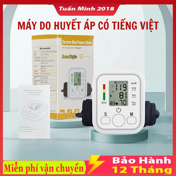 Máy Đo Huyết Áp Nhịp Tim Điện Tử Bắp Tay Tự Động Phiên Bản Cao Cấp Chuẩn Xác , Có Tiếng Việt