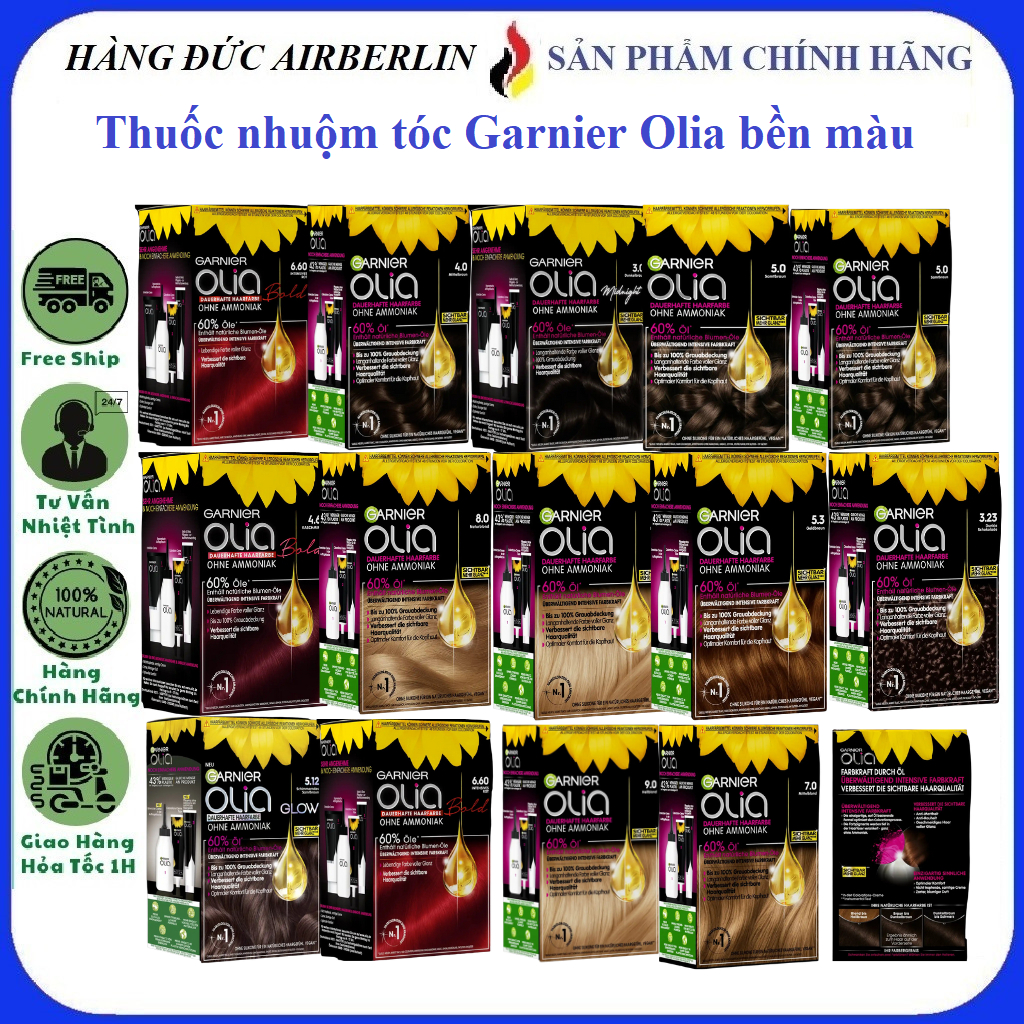  Thuốc nhuộm tóc Garnier Olia bền màu vĩnh cửu chăm sóc và phục hồi tóc hư tổn Nội địa Đức 