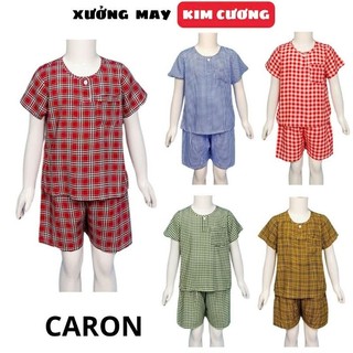Đồ bộ tole lanh bé trai họa tiết caro quần ngắn tay cộc Kim Cương CARON