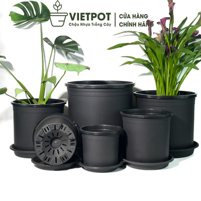 [Mã INBAU154 giảm 15K đơn 99K] Chậu nhựa trồng cây VIETPOT, màu đen trơn, hoa kiểng, trang trí nhà.