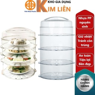 Lồng bàn 4 tầng nhựa VIỆT NHẬT - Loại thấp, cao - Trong suốt, giữ nhiệt, nắp kín chống bụi - 2676