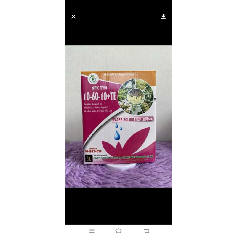 Phân bón lá tạo mầm hoa: 10-60-10 + TE (1kg)