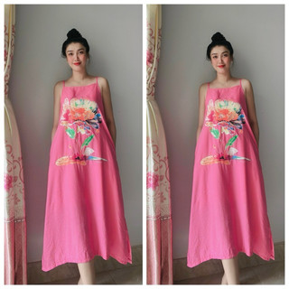 Đầm suông limen in hình có túi ( tổng hợp )