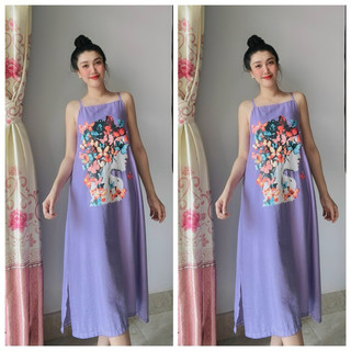 Đầm suông limen in hình có túi ( tổng hợp )