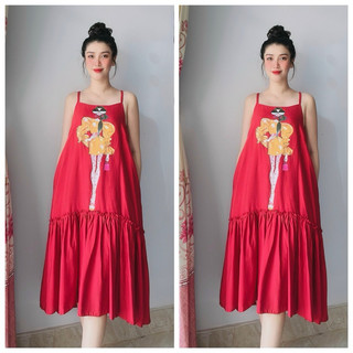 Đầm suông limen in hình có túi ( tổng hợp )