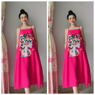 Đầm suông limen in hình có túi ( tổng hợp )