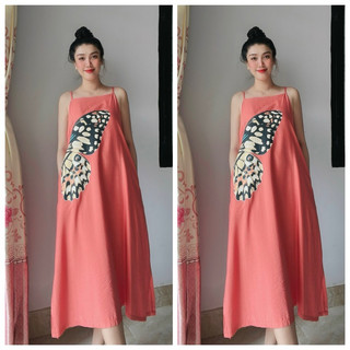 Đầm suông limen in hình có túi ( tổng hợp )