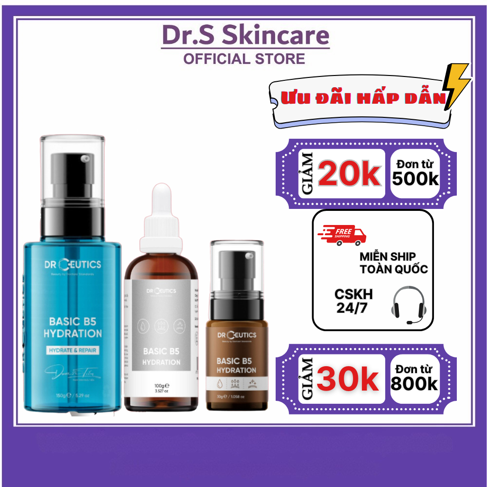 DRCEUTICS Tinh Chất B5 Basic Hydration 5% DrCeutics Cho Da Dầu Mụn (30ml)