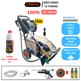 Máy rửa xe Công Nghiệp CRIKA2000pro,chuẩn lõi Đồng-rulo thép dây cao áp 15M,rửa ô tô,xe tải,xe máy