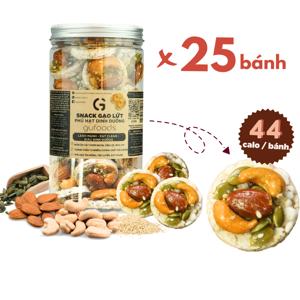 Snack Gạo Lứt GUfoods - Ăn Vặt Healthy, Ăn Kiêng, Eat Clean, Thuần Chay, Tốt Cho Sức Khỏe (Hũ 200g)