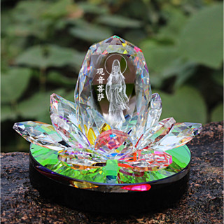 [HCM] Tượng Phật Bà Quan Âm Tòa Sen Pha Lê Tặng Kèm Tinh Dầu Và Đế Chống Trượt