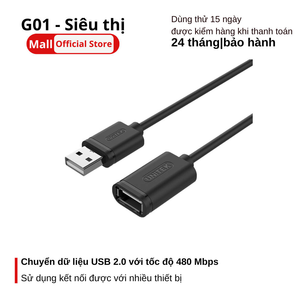 Cáp nối dài 1.5M (Đen) 2 đầu usb