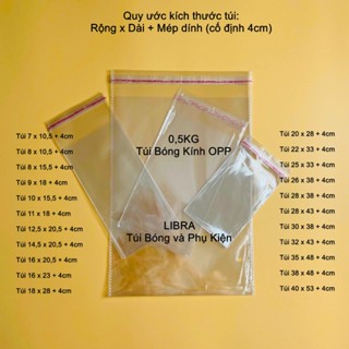  0.5KG – Túi Bóng Kính OPP Trong Suốt Dán Miệng – Đựng Quần Áo Khẩu Trang Sách Truyện – Nhiều Size 