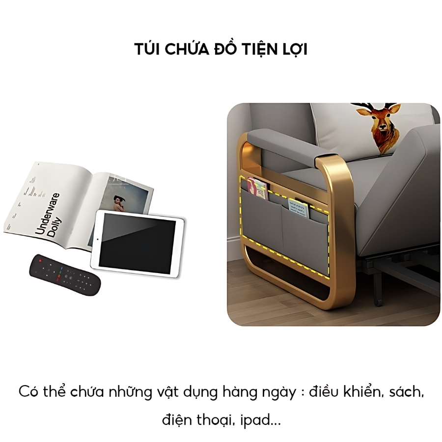 Ghế sofa giường gấp gọn thông minh, sofa khung thép chắc chắn, bọc da đệm sơ dừa cao cấp , có ngăn chứa đồ tiện lợi | BigBuy360 - bigbuy360.vn