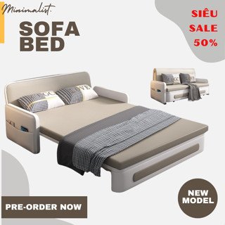 Giường sofa gấp gọn thành ghế thông minh, sofa khung thép không rỉ bọc da đệm sơ dừa cao cấp, tặng kèm gối