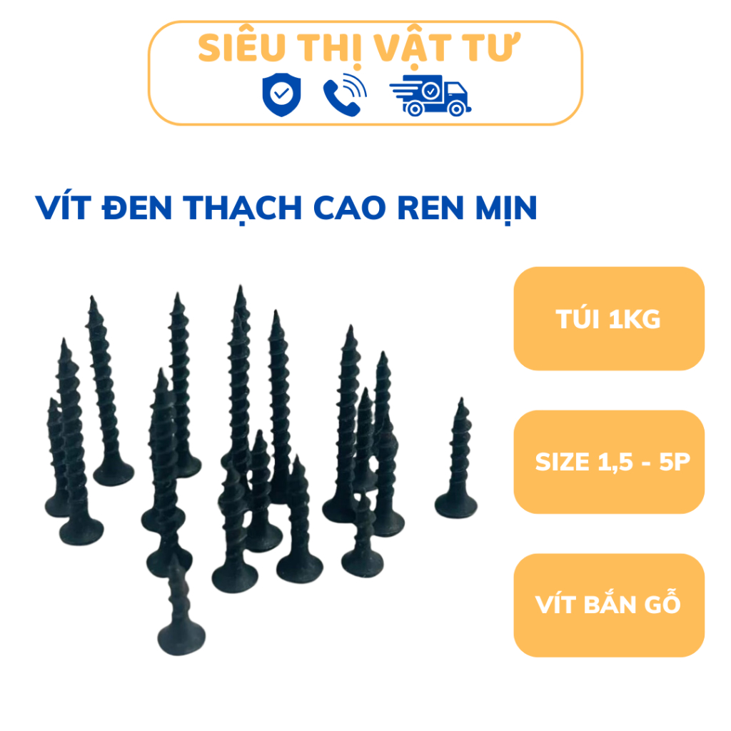 Vít đen thạch cao ren mịn, vít gỗ đen (đủ size từ 1.5p đến 5p) (1kg)