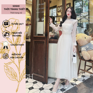 Set đầm dự tiệc tơ gồm áo + váy 2 dây sang chảnh buộc dây, Váy cưới chất voan tơ tiểu thư chân xòe form chuẩn cao cấp