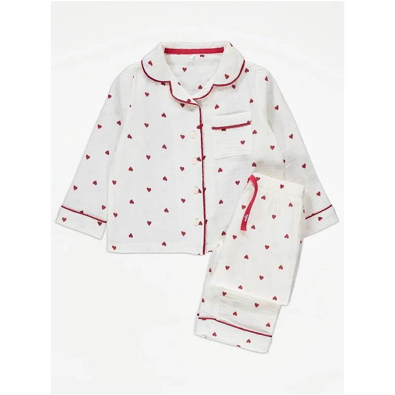 [GEO] Bộ Pyjamas dài tay hoạ tiết trái tim bé gái