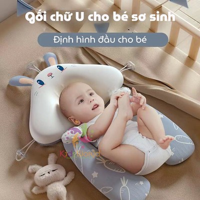 Gối chữ U chống giật mình cho bé sơ sinh KidsWorld định hình chống bẹp đầu điều chỉnh vòng đầu