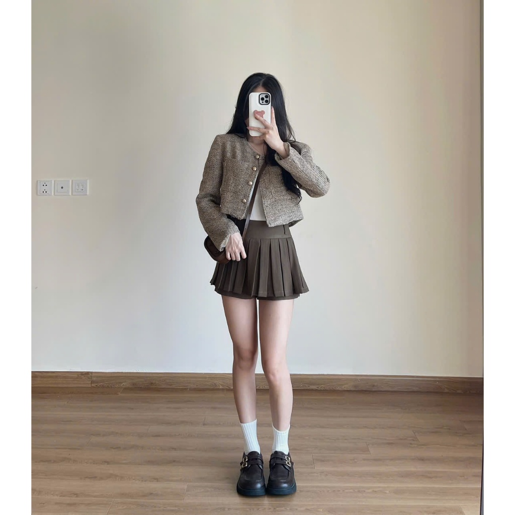 Áo Khoác Dạ Kẻ Croptop, Áo Khoác Dạ Hai Lớp Có Lót Trong Dày Dặn Form Tiểu Thư Miho House | BigBuy360 - bigbuy360.vn