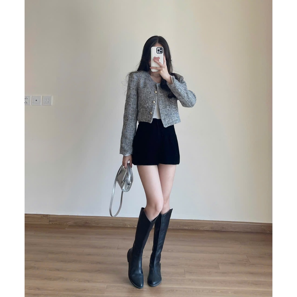 Áo Khoác Dạ Kẻ Croptop, Áo Khoác Dạ Hai Lớp Có Lót Trong Dày Dặn Form Tiểu Thư Miho House | BigBuy360 - bigbuy360.vn