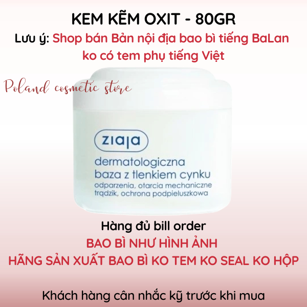 Kem hăm Kẽm Oxit Ziaja giúp làm mềm dưỡng ẩm giảm kích ứng và đỏ da 80gr