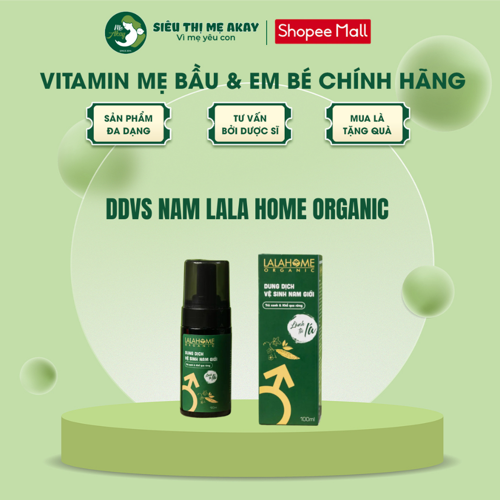 Dung dịch vệ sinh nam Lala Home Organic {dung tích 100ml}, dạng tạo bọt, tinh chất trà xanh khổ qua, khử mùi, ngăn nấm